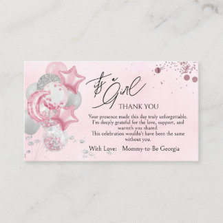 Watercolor Pink Balloons Its A Girl Thank You Tilläggskort