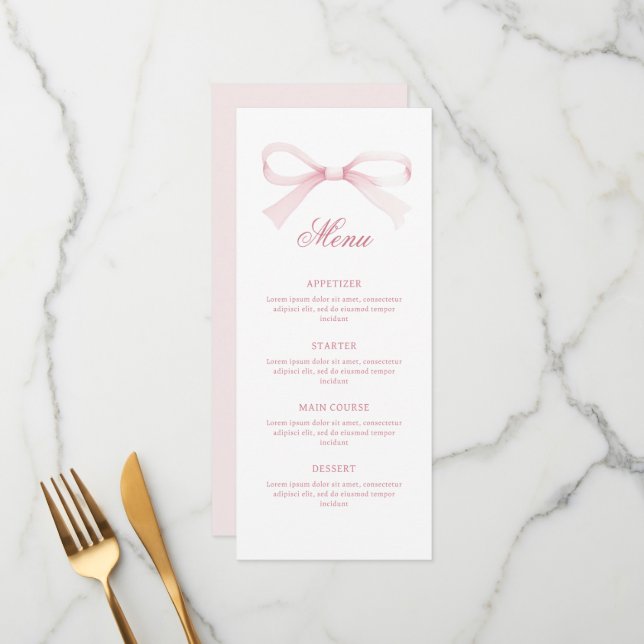 Watercolor Pink Bow Classic Meny (Fram/Back In Situ)