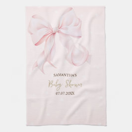 Watercolor Pink Bow Dots Baby Shower Kökshandduk