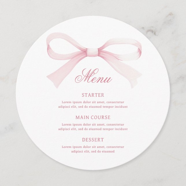 Watercolor Pink Bow Round Menu Meny (Framsida)