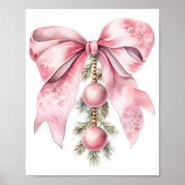 Watercolor Pink Bow with Baubles  Poster