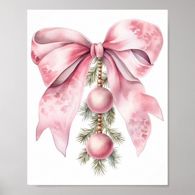 Watercolor Pink Bow with Baubles  Poster (Framsidan)