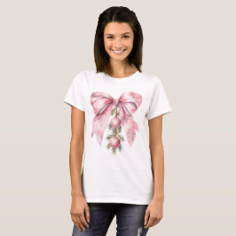 Watercolor Pink Bow with Baubles  T Shirt