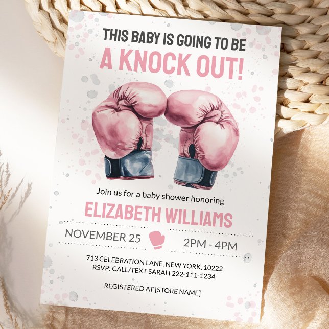 Watercolor Pink Boxing Baby Girl Shower Invitation Inbjudningar (Skapare uppladdad)