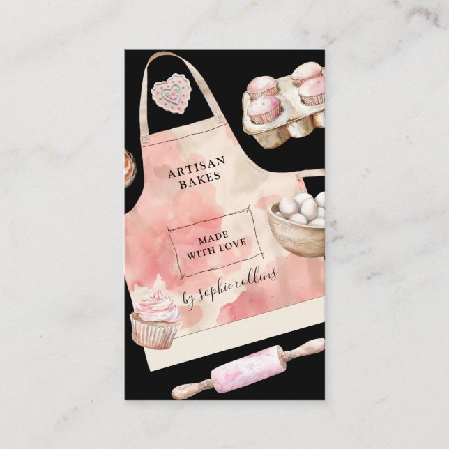 Watercolor Pink Desserts Pastry Chef Visitkort (Framsida)