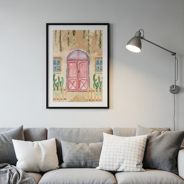 Watercolor Pink Door Rustic Facade Poster (Skapare uppladdad)