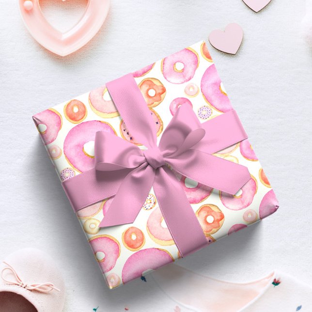 Watercolor Pink Doughnuts Baby Girl Shower Presentpapper (Skapare uppladdad)