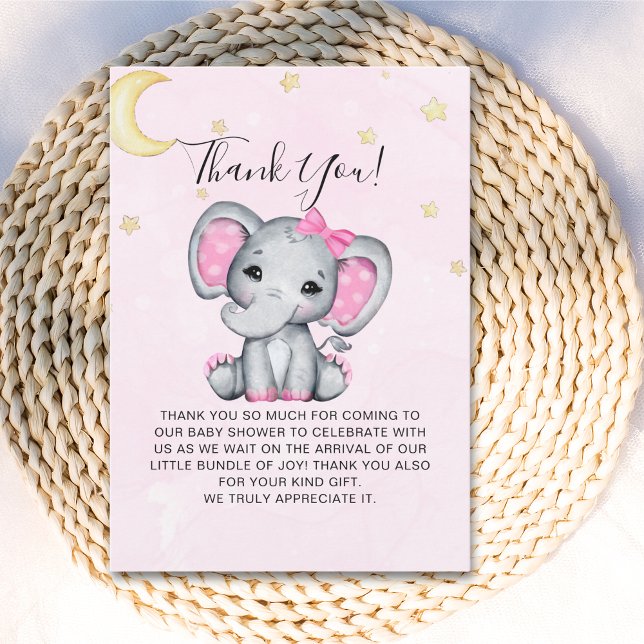 Watercolor Pink Elephant Baby shower girl Tack Kort (Skapare uppladdad)