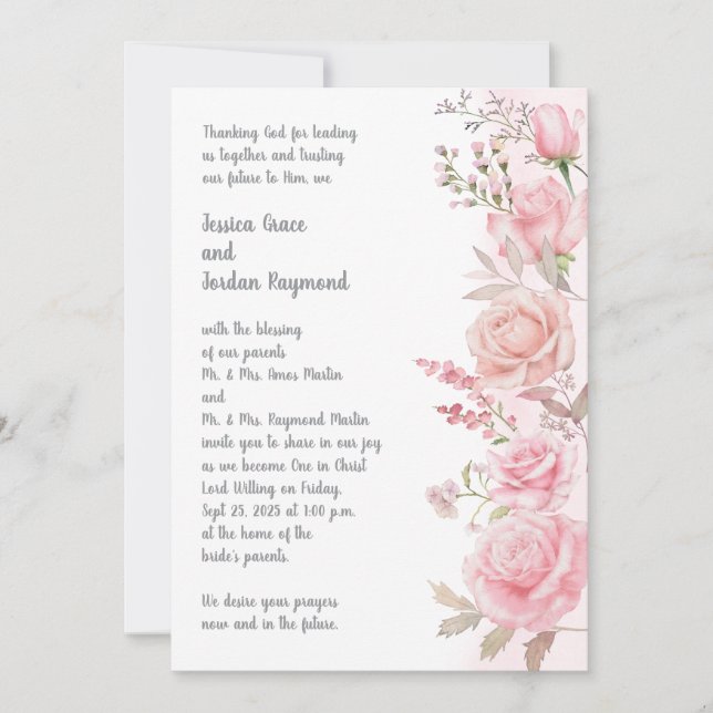 Watercolor Pink Floral Border Wedding Invitation Inbjudningar (Framsida)