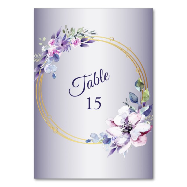 Watercolor Pink Floral Geometric Golden Purple Bordsnummer (Framsidan)