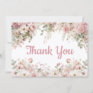 watercolor pink floral girl baby shower thank you anteckningskort