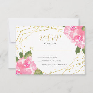 Watercolor Pink Floral Gold Bat Mitzvah OSA Kort