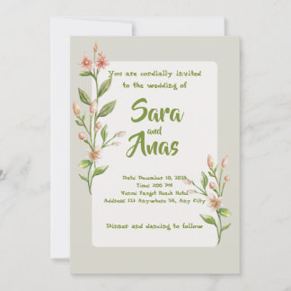 Watercolor Pink Floral Wedding Invitation Inbjudningar