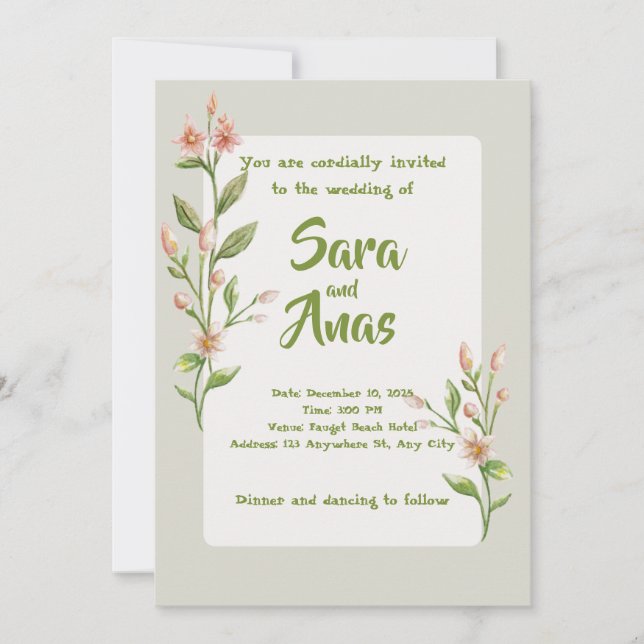 Watercolor Pink Floral Wedding Invitation Inbjudningar (Framsida)