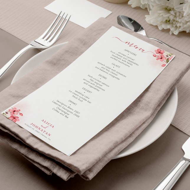 Watercolor pink floral wedding menu meny (Skapare uppladdad)