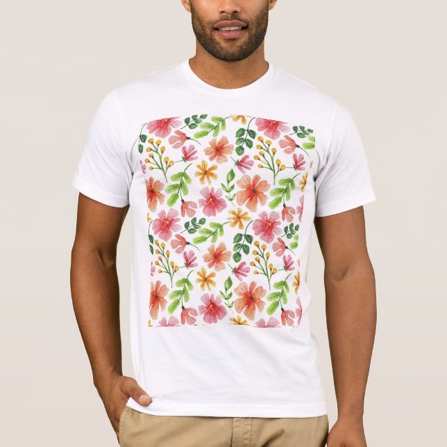 Watercolor Pink Flowers Pattern-69677 T Shirt (Framsida)
