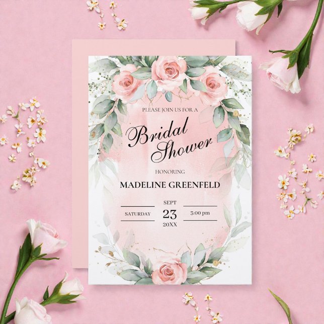 Watercolor Pink Flowers Wedding Bridal Shower Inbjudningar (Skapare uppladdad)