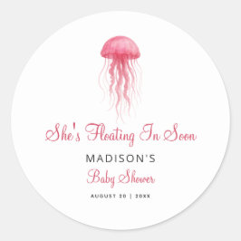 Watercolor Pink Jellyfish Girl Baby Shower Favor Runt Klistermärke