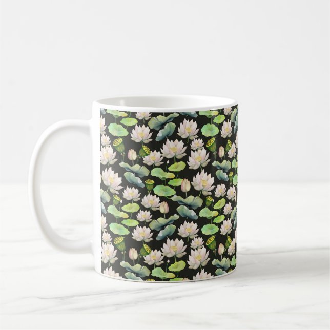 Watercolor Pink Lotus Seamless Pattern Kaffemugg (Vänster)