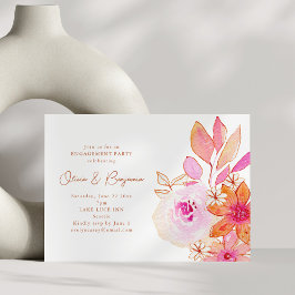 Watercolor Pink Orange Floral Engagement Party Inbjudningar