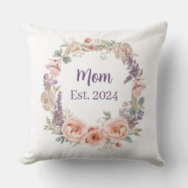 Watercolor Pink Peony Floral Wreath Mother's Day Kudde