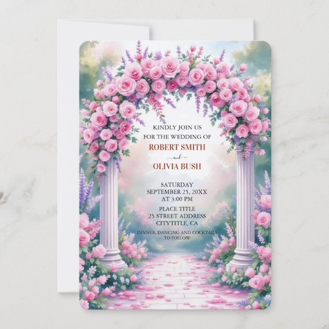 Watercolor Pink Rose Arch Garden Invitation Inbjudningar (Framsida)