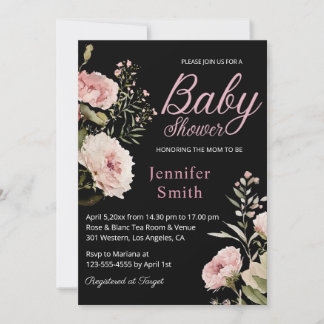 watercolor pink roses girl baby shower invitation anteckningskort