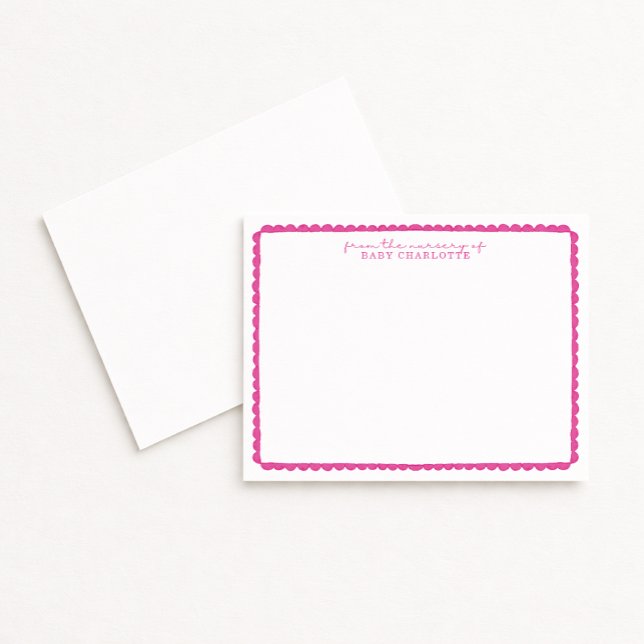 Watercolor Pink Scalloped Nursery Note Card Meddelande (Skapare uppladdad)