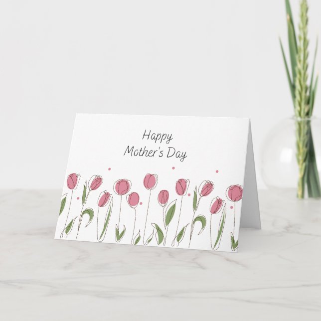Watercolor Pink Tulip Mother's Day Greeting Card Kort (Framsida)