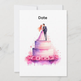 Watercolor Pink Wedding Cake Couple Invitation Inbjudningar