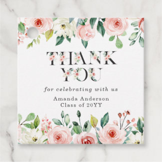 Watercolor Pink White Floral Graduation Thank You  Gåvor Etiketter