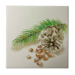 Watercolor Pinõn Nöt Pinecone New mexico Kakelplatta