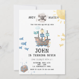 Watercolor Pirater Birthday Inbjudningar