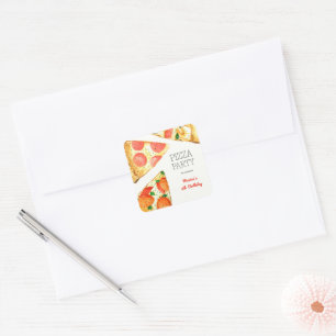 Watercolor pizza party fyller år fyrkantigt klistermärke