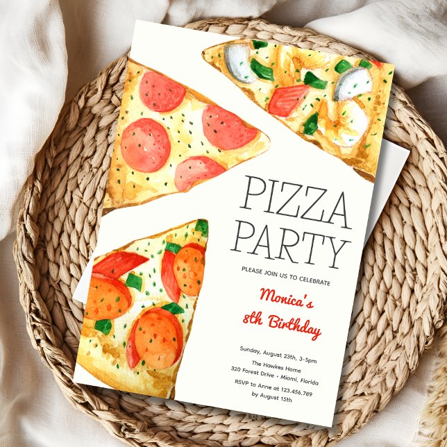 Watercolor pizza party fyller år inbjudningar (Skapare uppladdad)