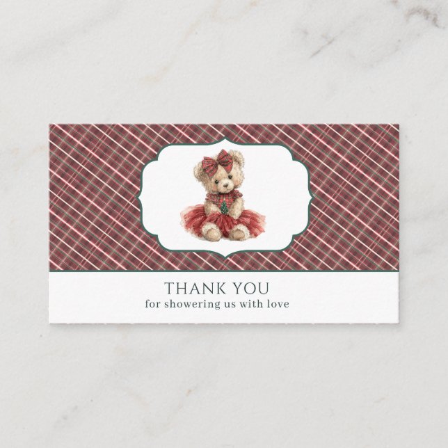   Watercolor Plaid teddy bear  baby shower diaper  Tilläggskort (Framsida)