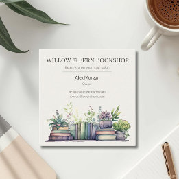 Watercolor Plant and Book Design Fyrkantigt Visitkort