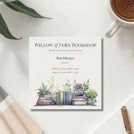 Watercolor Plant and Book Design Fyrkantigt Visitkort