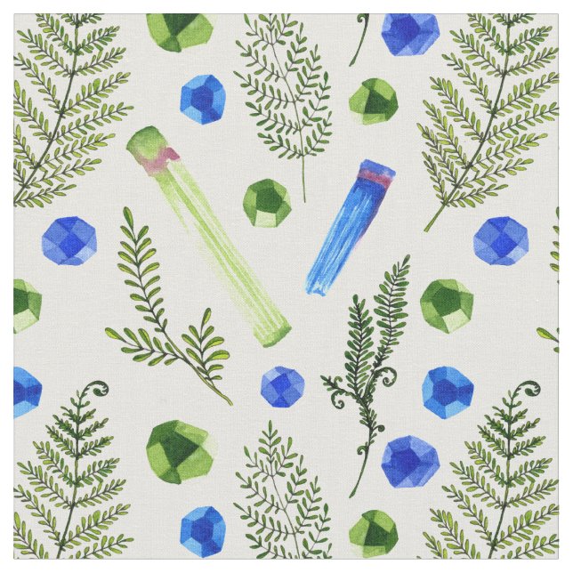 Watercolor Plant Crystal Stone Mönster Fabric Tyg (Närbild)