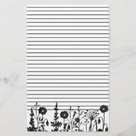Watercolor Plants Wildblommor Black Lining Brevpapper