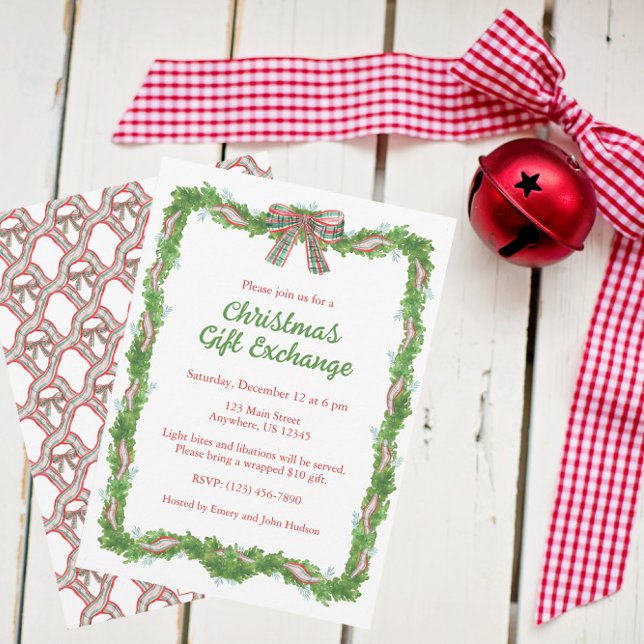 Watercolor Play Bow Garland jul Inbjudningar (Skapare uppladdad)
