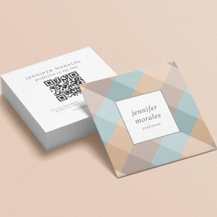 Watercolor Play Brown Tan Aqua QR CODE Fyrkantigt Visitkort