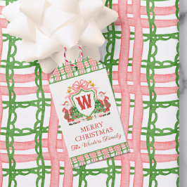 Watercolor Play Santa Monogram Vapensköld Gift Presentetikett