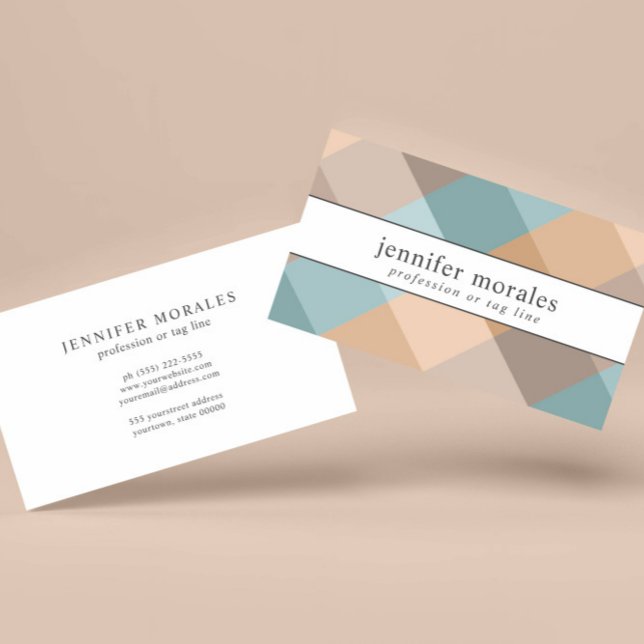 Watercolor Play Teal Brown Tan Aqua Visitkort (ELEGANT HORIZONTAL BUSINESS CARD FOR HOME STAGER PLAID WATERCOLOR TEAL BROWN)