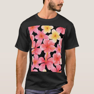 Watercolor Plumeria Hibiscus Flowers Mönster T Shirt