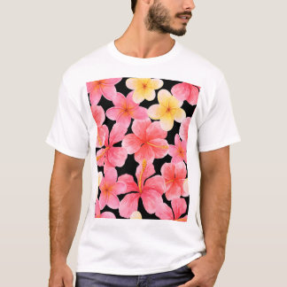 Watercolor Plumeria Hibiscus Flowers Mönster T Shirt