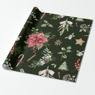 Watercolor Poinsetta jul Mönster Presentpapper