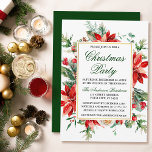 Watercolor Poinsettia Blommigt Grönt jul Party Inbjudningar<br><div class="desc">Elegant Watercolor Blommigt Poinsettia Greenery jul Party Investigation omfattar röda poinsettias,  eukalyptus löv,  gräs cones,  gräs nål,  bomull,  hollybär och annan vacker botanisk grey på vintern. Guld Ram. Grönt tillbaka.</div>