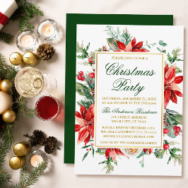 Watercolor Poinsettia Blommigt Guld jul Party Inbjudningar