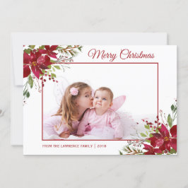 Watercolor Poinsettia Blommigt jul Photo Julkort